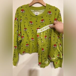 American Eagle Grinch Santa Christmas Two Piece Soft Pajamas Sz Large Boxers